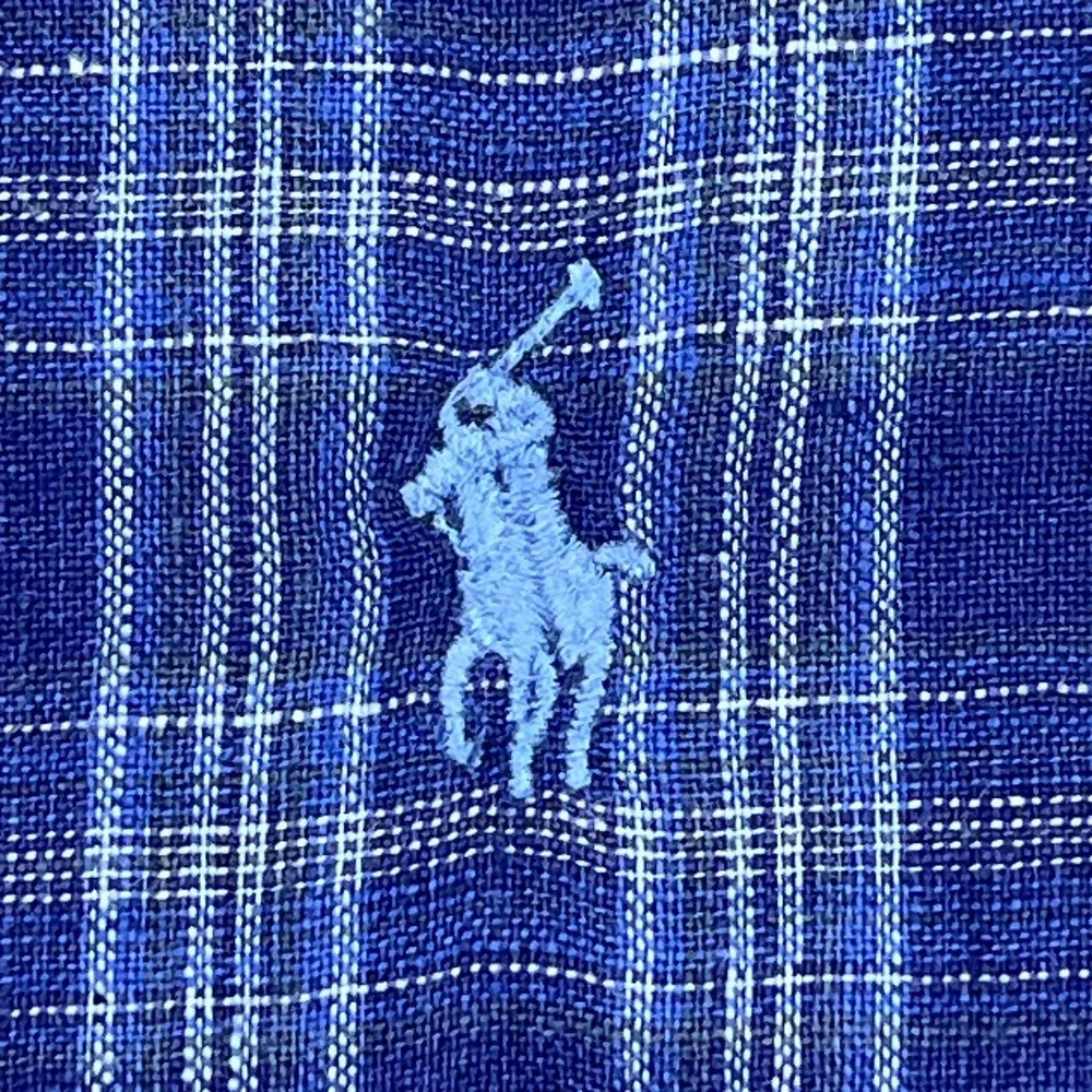 Ralph Lauren Shirt Men's XL Blue Plaid Ocean Wash Linen Long Sleeve Button Up